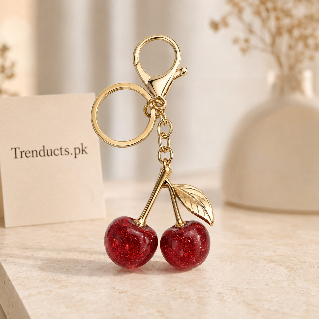 Double Cherry Charm Keychain with Bag Clip