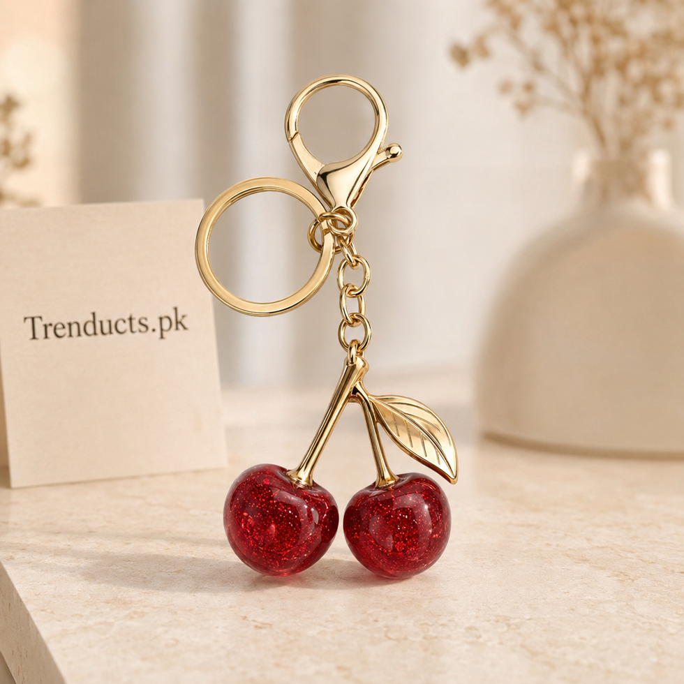 Double Cherry Charm Keychain with Bag Clip
