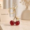 Double Cherry Charm Keychain with Bag Clip