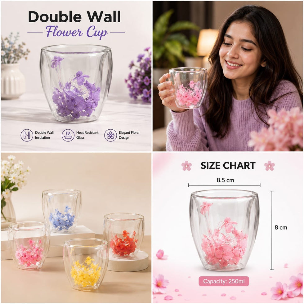 Double-Wall Floral Glass Tumbler