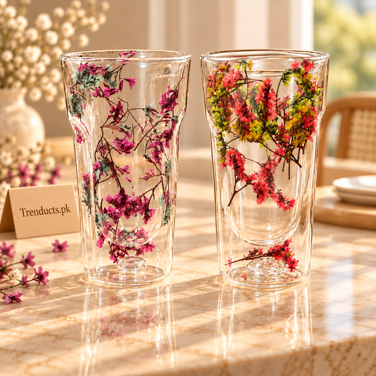 Floral Double-Wall Glass Tumbler Glass