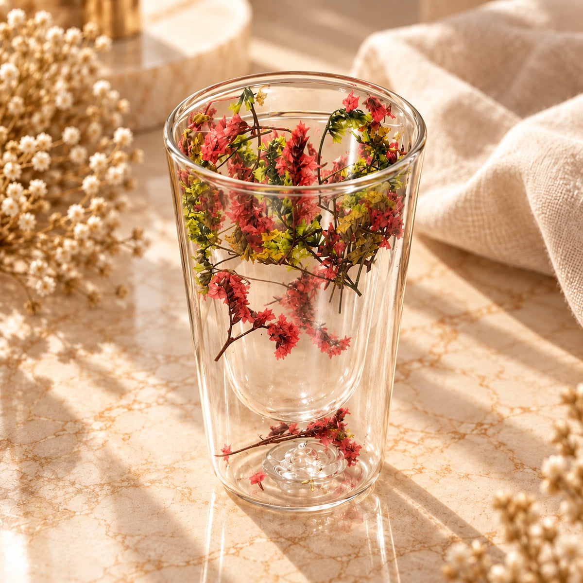 Floral Double-Wall Glass Tumbler Glass