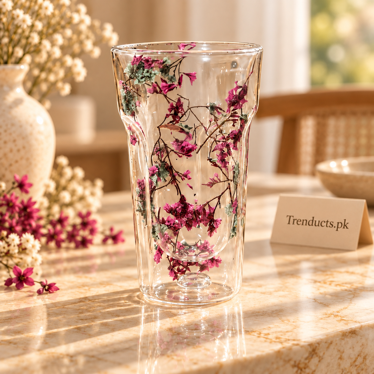 Floral Double-Wall Glass Tumbler Glass