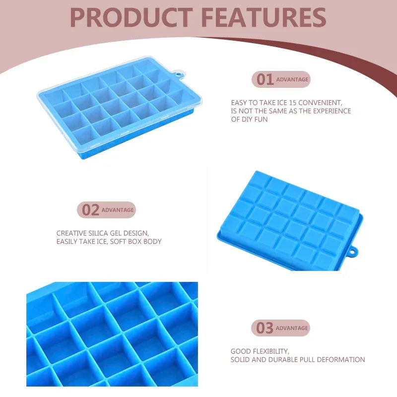 24 Grids Silicone Ice Cube Tray with Lid – Ice Mold for Drinks & Cocktails
