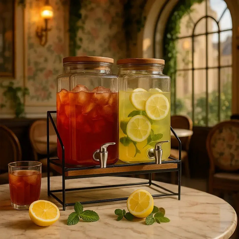 Dual Chamber Beverage Dispenser with Stand