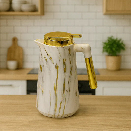 White & Gold Thermal Flask – 1L Premium Insulated Jug - Clarify.pk