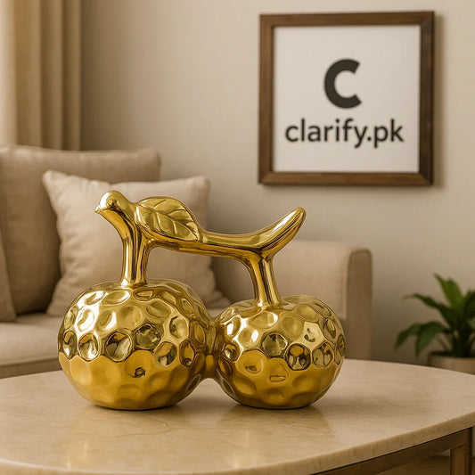 Golden Ceramic Double Apple Decoration – Luxury Home Showpiece (Medium) - Clarify.pk