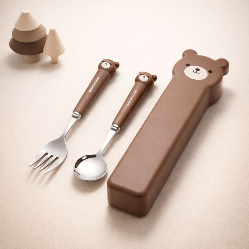 Bear Cartoon Kids Cutlery Set with Storage Box