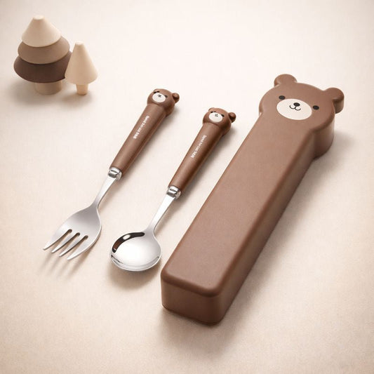 Bear Cartoon Kids Cutlery Set with Storage Box