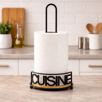 Modern Metallic & Oak Tissue Roll Paper Holder – Architectural Kitchen Organizer MJ