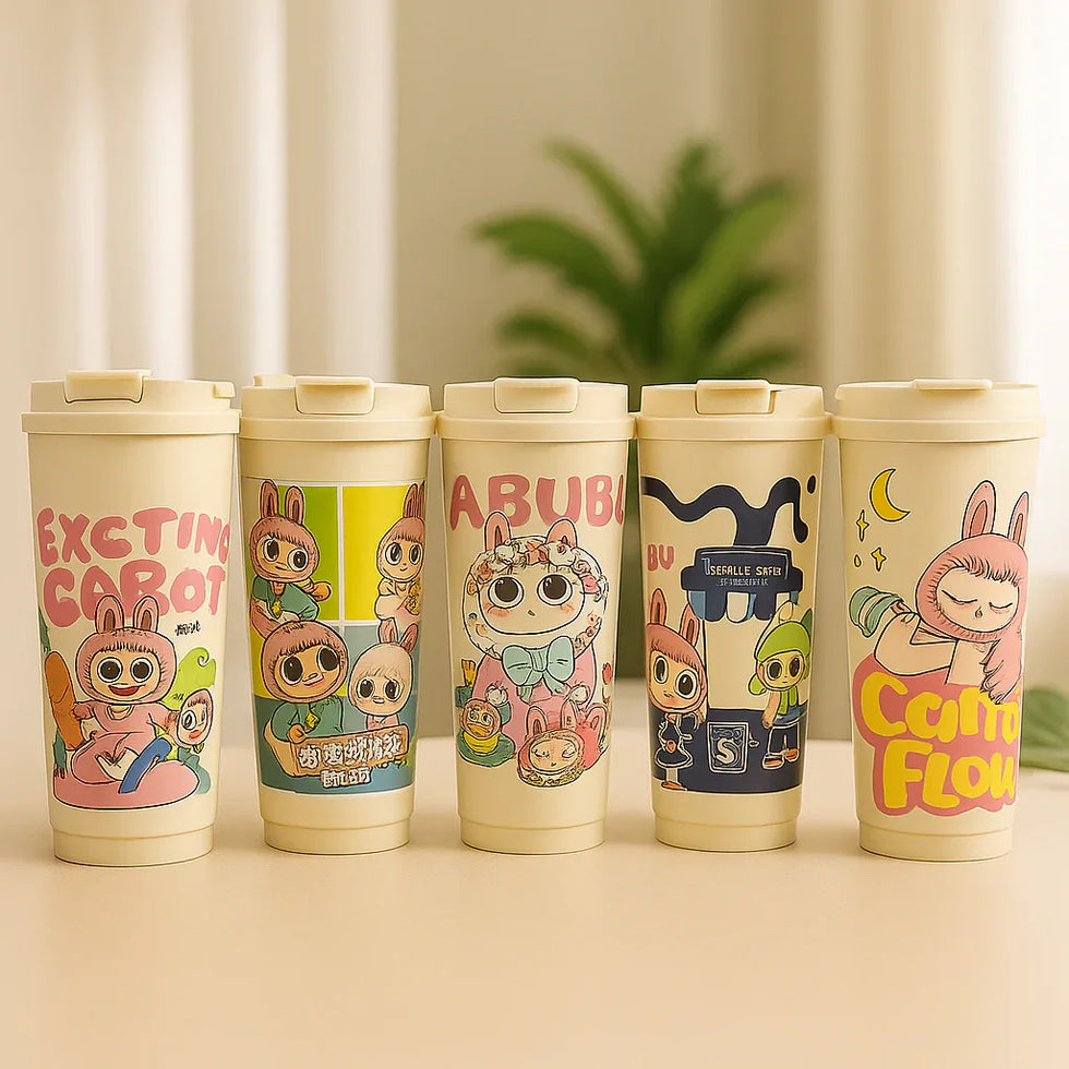 Labubu Ceramic Coffee Cup – Cute Cartoon Mug with Lid (Random Design) - Clarify.pk