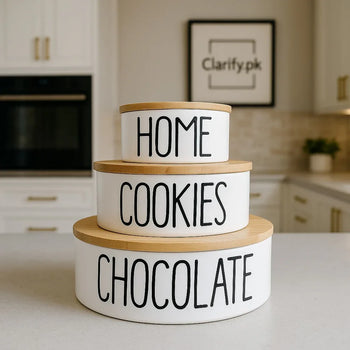 Premium Ceramic Jar Set with Wooden Lids – Modern Kitchen Storage - Clarify.pk
