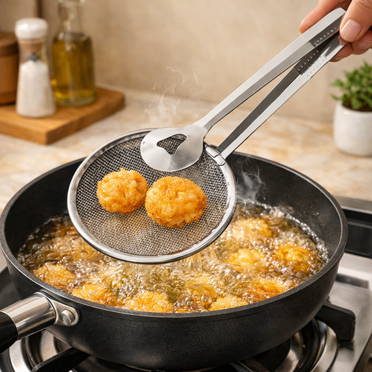 2-in-1 Frying Tong Strainer – Precision Oil Drainage Tool NC