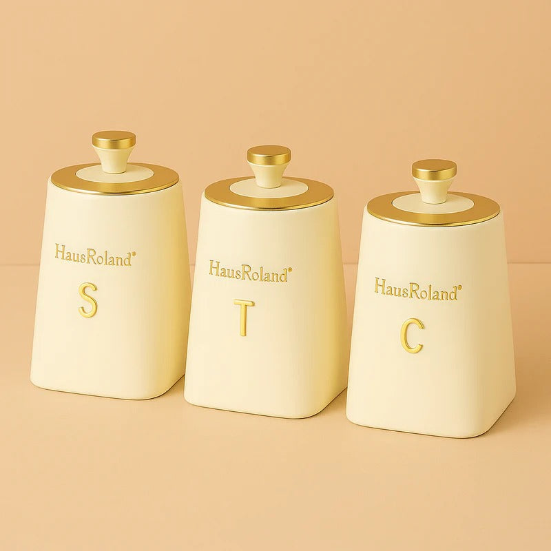 HausRoland 3-Piece Luxe Canister Set – Cream & Gold