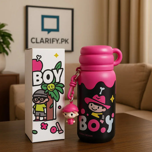 BOY Cartoon Water Bottle with Keychain – Portable - Clarify.pk