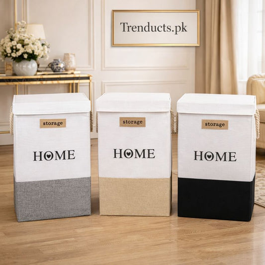 Hard Laundry Basket with Lid - Premium Cloth Storage Bin (each) - Trenducts.pk