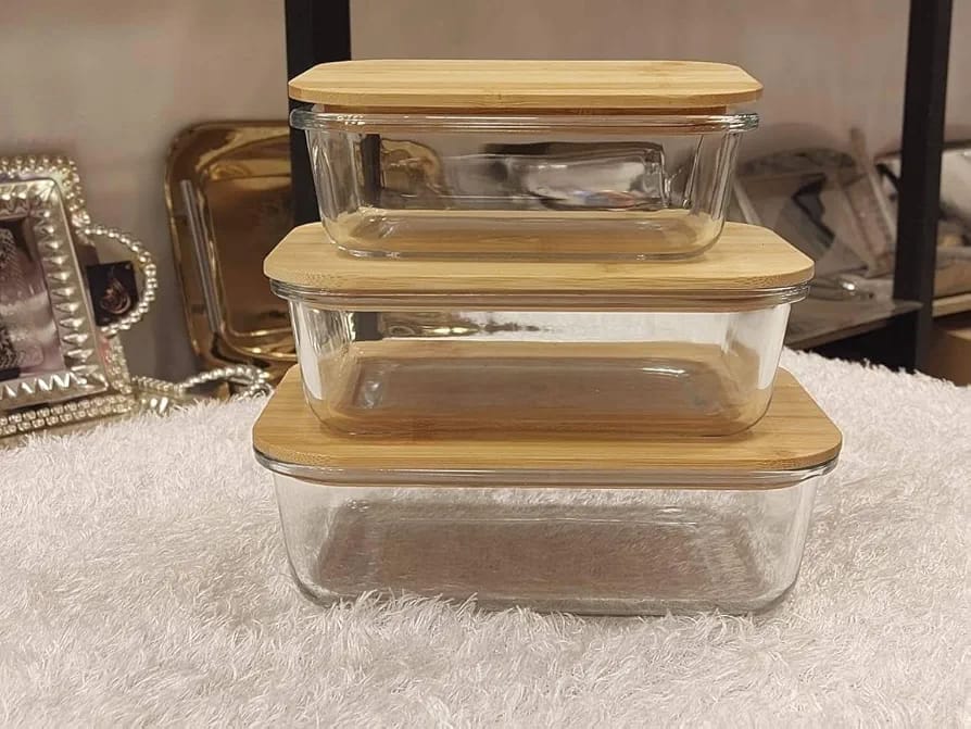 Luxury 3 Pieces Glass Dish Set with Bamboo Lids - Eco-Clear