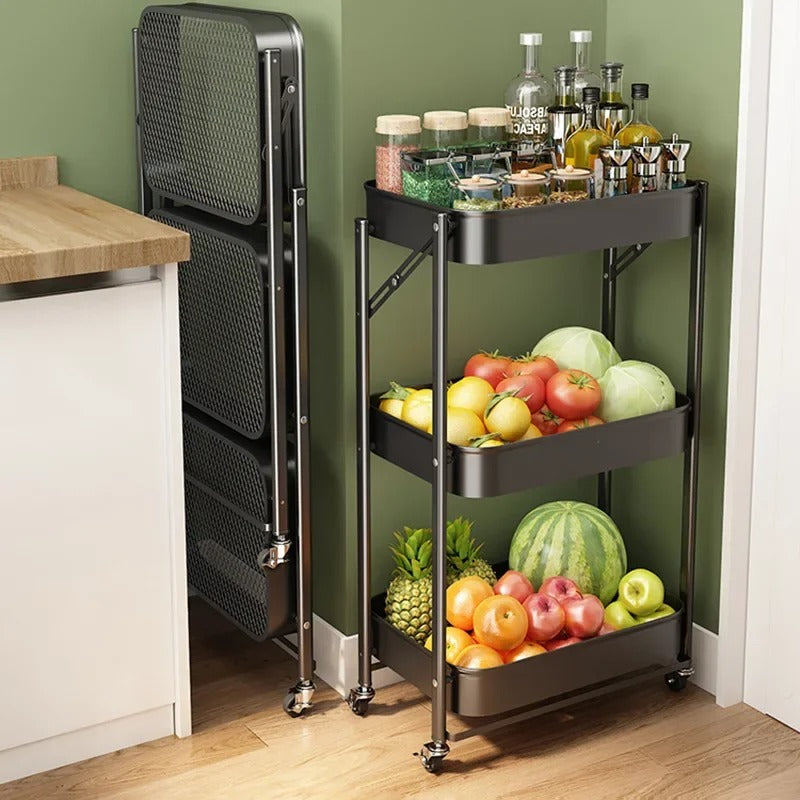 3 tier mobile utility folding rack for kitchen and dining storage