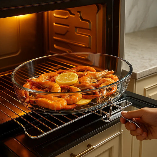 Circular Toughened Glass Baking Dish – Oven Safe up to 450°C