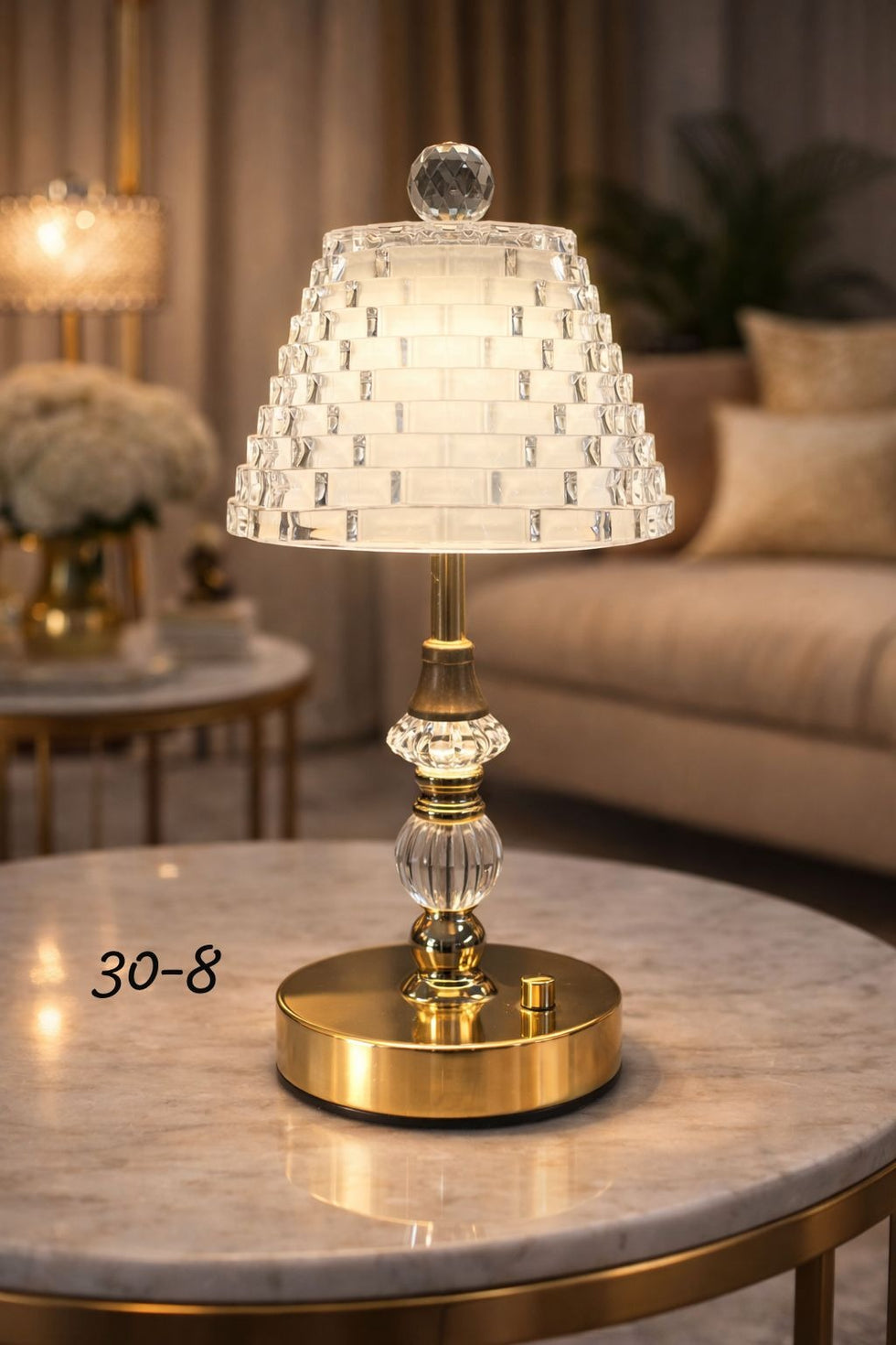 Luxury LED Crystal Bell Electric Lamp - Modern Tiered Glass Table Light with Gold Base