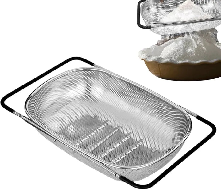 Stainless Steel Oval Colander with Fine Mesh & Expandable Handles
