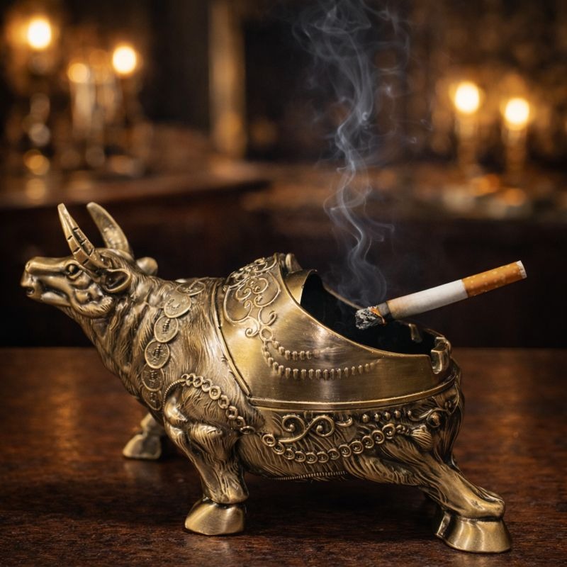 Metal Bull Figurine Ashtray – Creative Desktop Smoking Accessory