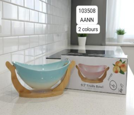 Modern Oval Ceramic Serving Bowl – 10" Aesthetic Platter with Elegant Wood Base - Trenducts.pk