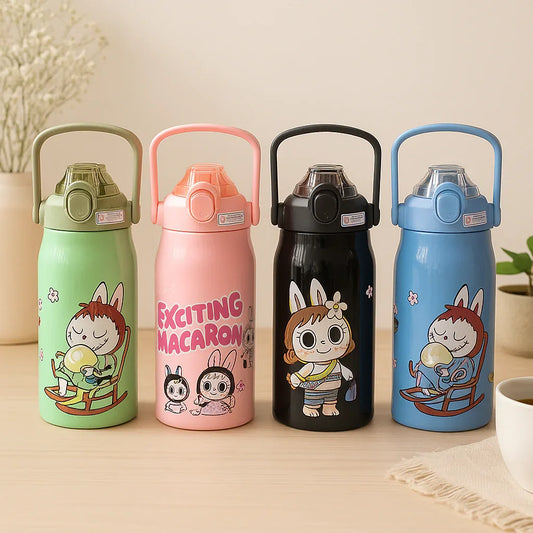 Stylish Cartoon Stainless Steel Water Bottle – Leak-Proof (Random Design) - Clarify.pk