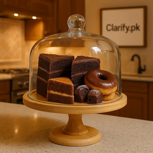 Luxury Wooden Cake Stand With Glass Dome – Premium Serving Display - Clarify.pk