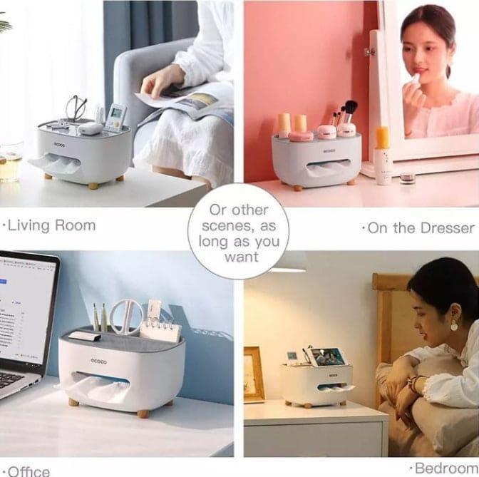 Ecoco Tissue Box Holder with Organizer Tray
