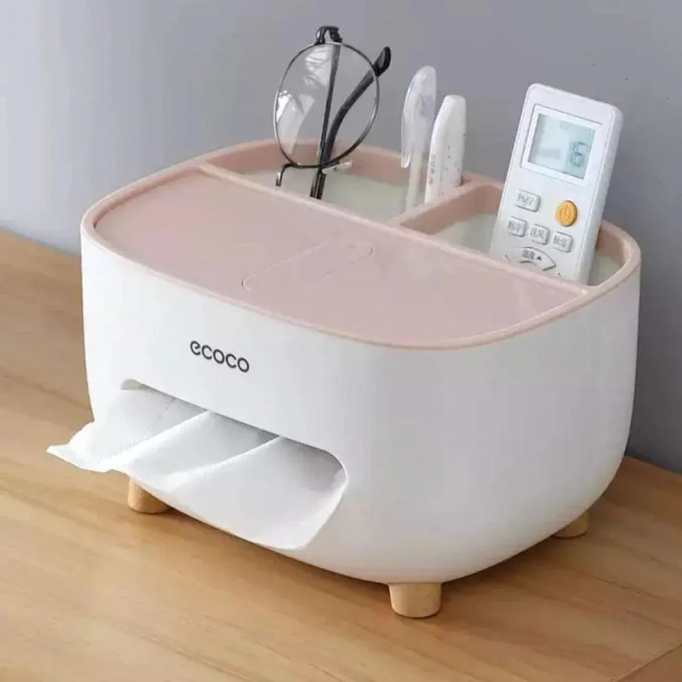 Ecoco Tissue Box Holder with Organizer Tray