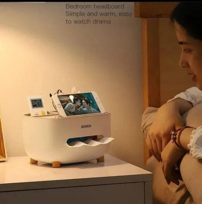 Ecoco Tissue Box Holder with Organizer Tray - Clarify.pk