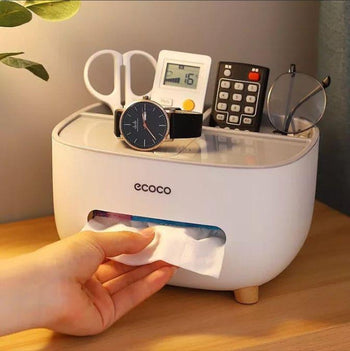 Ecoco Tissue Box Holder with Organizer Tray - Clarify.pk
