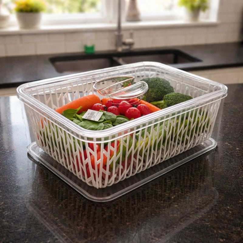 Acrylic Fresh-Lock Storage Box with Drainer Basket