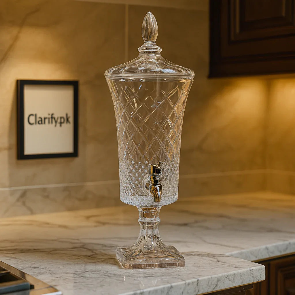 Premium 2L Crystal Beverage Dispenser with Tap – Diamond Pattern - Clarify.pk