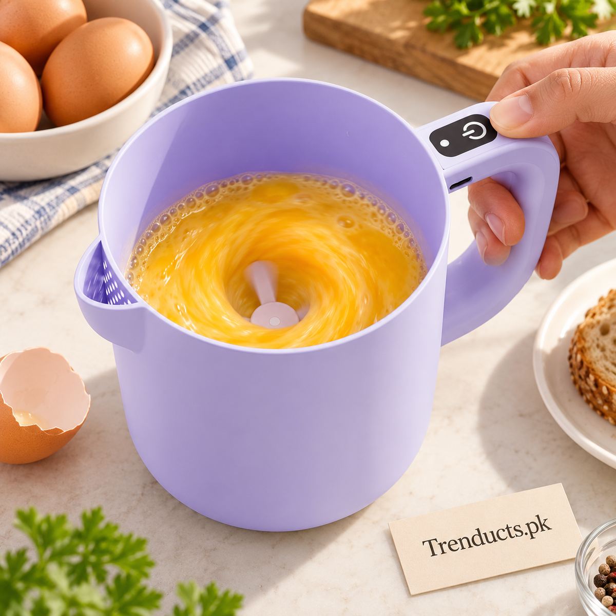 Electric Milk Frother, Mixer & Blender Cup with Built-In Whisk – Foam Maker for Coffee & Drinks