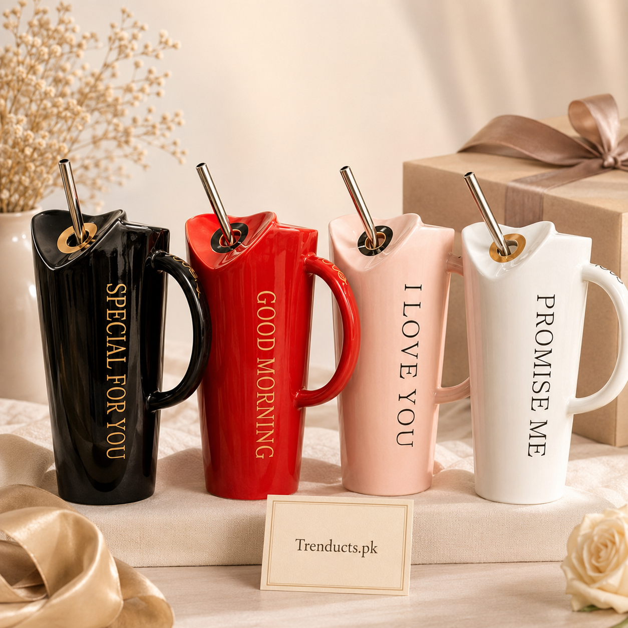Heart Rim Ceramic Phrase Mug with Straw (each)