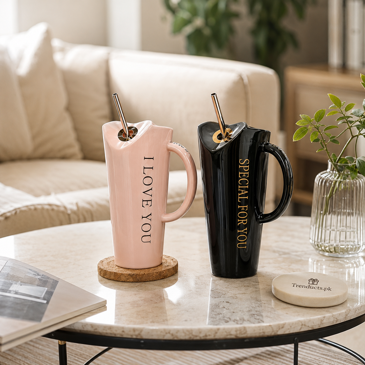 Heart Rim Ceramic Phrase Mug with Straw (each)