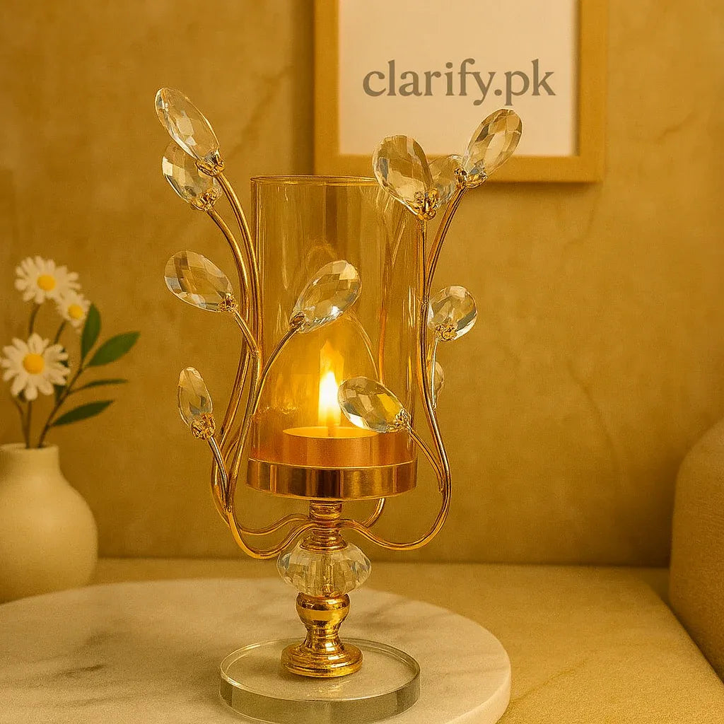 Crystal Vine Candle Holder – Elegant Golden Tealight Stand for Home Decor - Clarify.pk