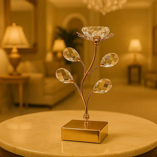 Elegant Table Crystal Candle Stand Gold Decor - Clarify.pk