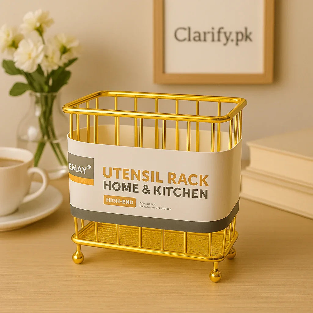 Golden Spoon Holder Rack - Durable Kitchen Organizer - Clarify.pk