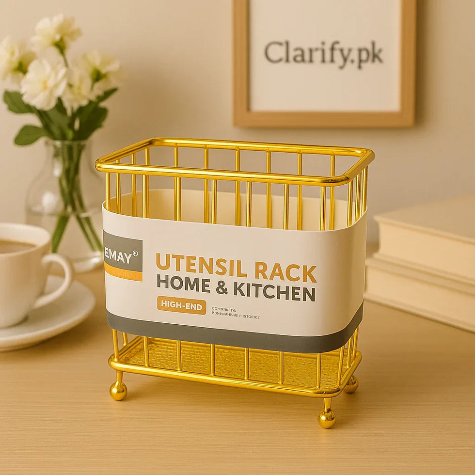 Golden Spoon Holder Rack - Durable Kitchen Organizer