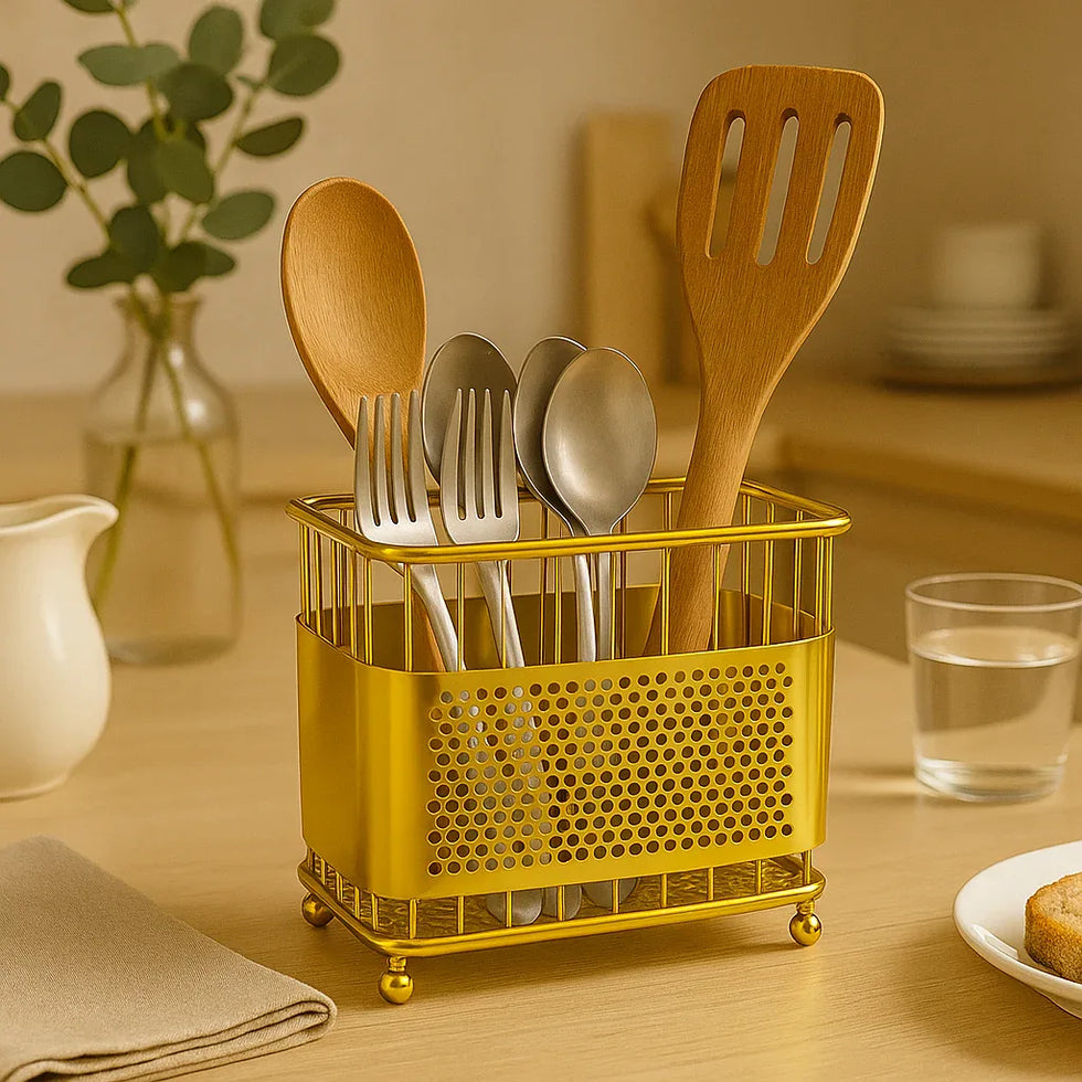 Golden Spoon Holder Rack - Durable Kitchen Organizer