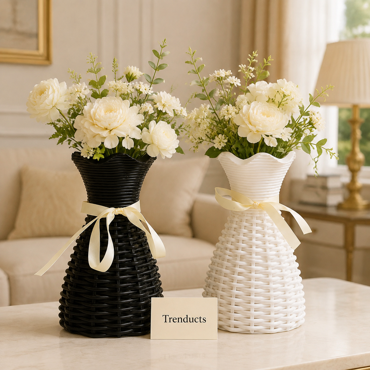 Woven-Texture Bow-Neck Decorative Flower Vase