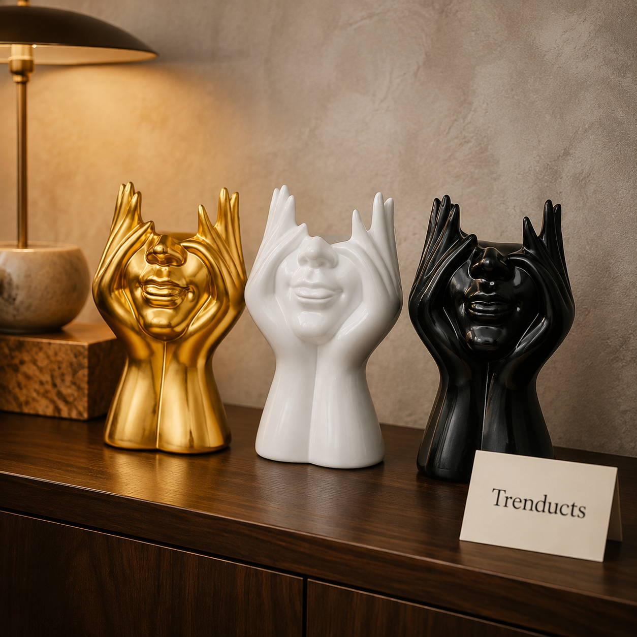 Hands-Up Smiling Face Decorative Sculpture