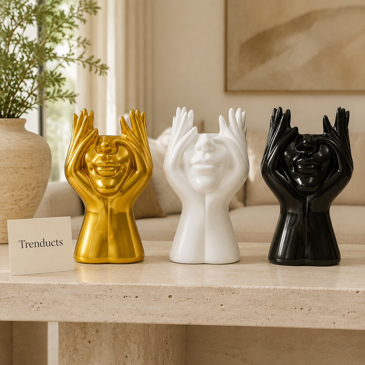 Hands-Up Smiling Face Decorative Sculpture