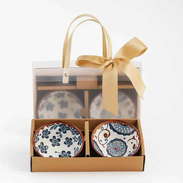 Japanese Style Ceramic Serving Bowls Set with Chopsticks - 2 Pieces Set - Clarify.pk