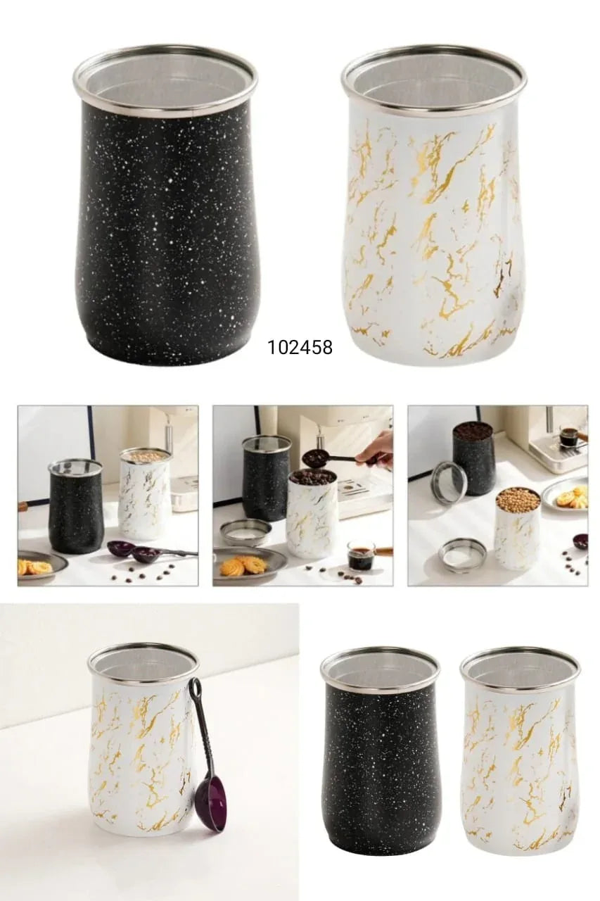 Premium Metal Marble Design Storage Jar 1000ml – Airtight with Spoon (each) - Clarify.pk