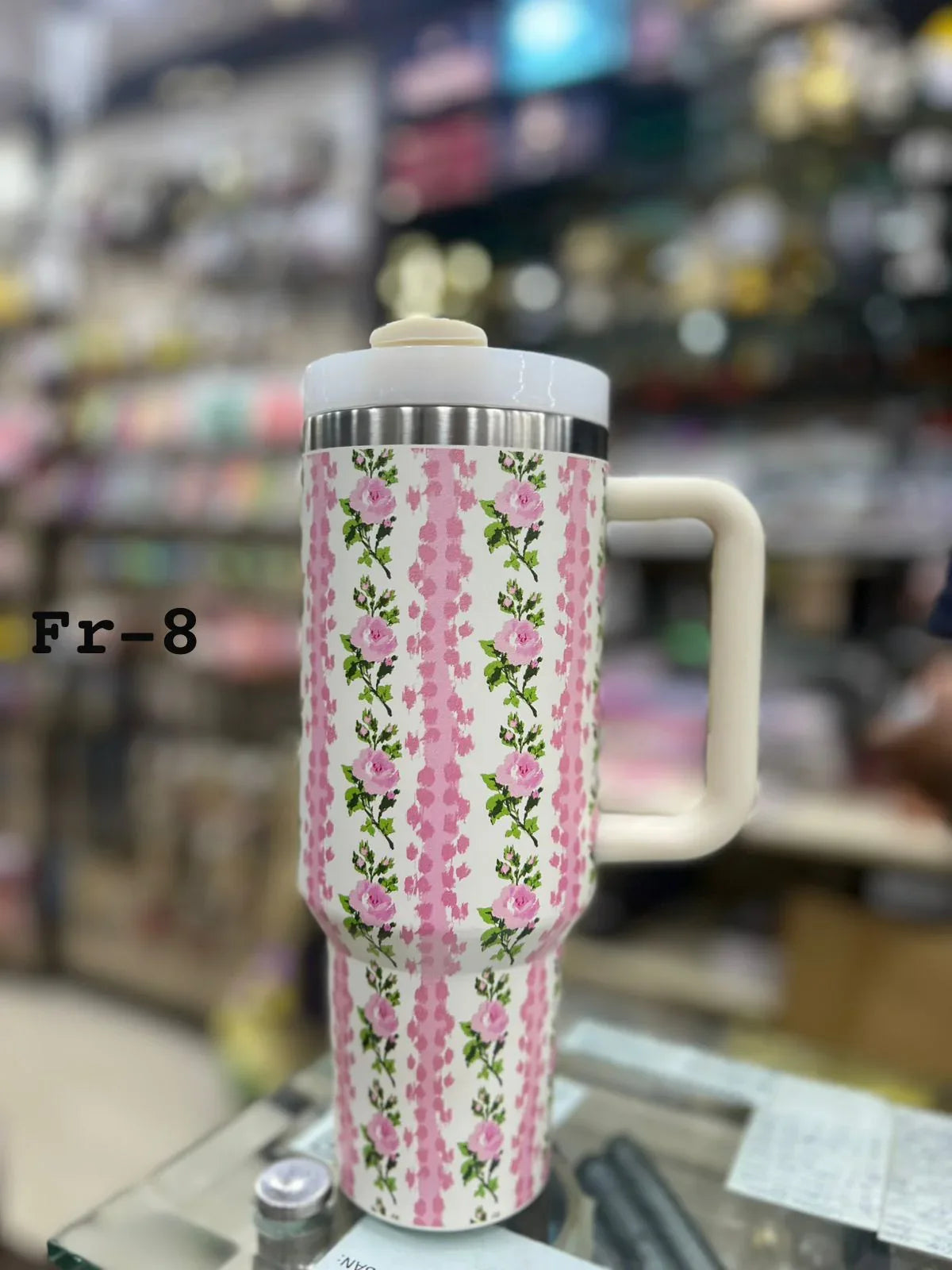 Premium Pink Stripes & Roses 40oz Tumbler With Handle – 1200ml - Clarify.pk