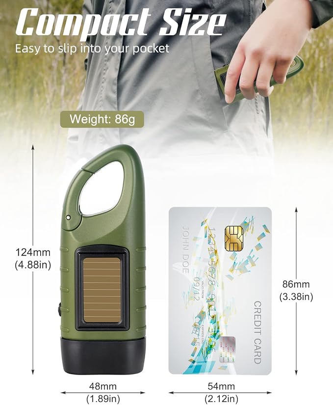 SEANCHEER Solar Hand Crank LED Flashlight